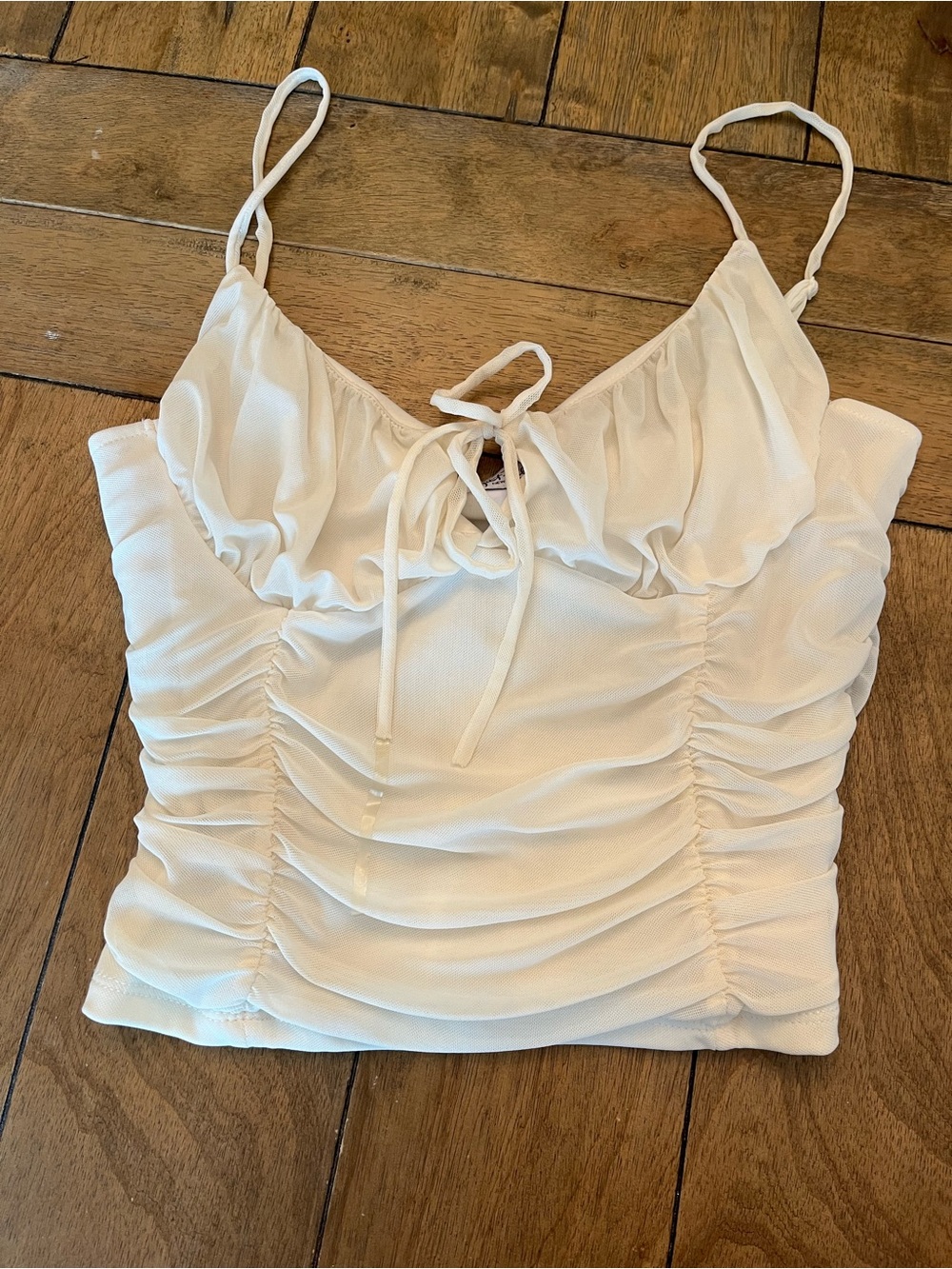 Just Polly Ruched Tie-Front White Spaghetti Strap Cami size Medium